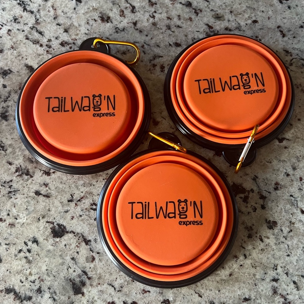 New - Orange Collapsible Pet Bowl (set of 3)